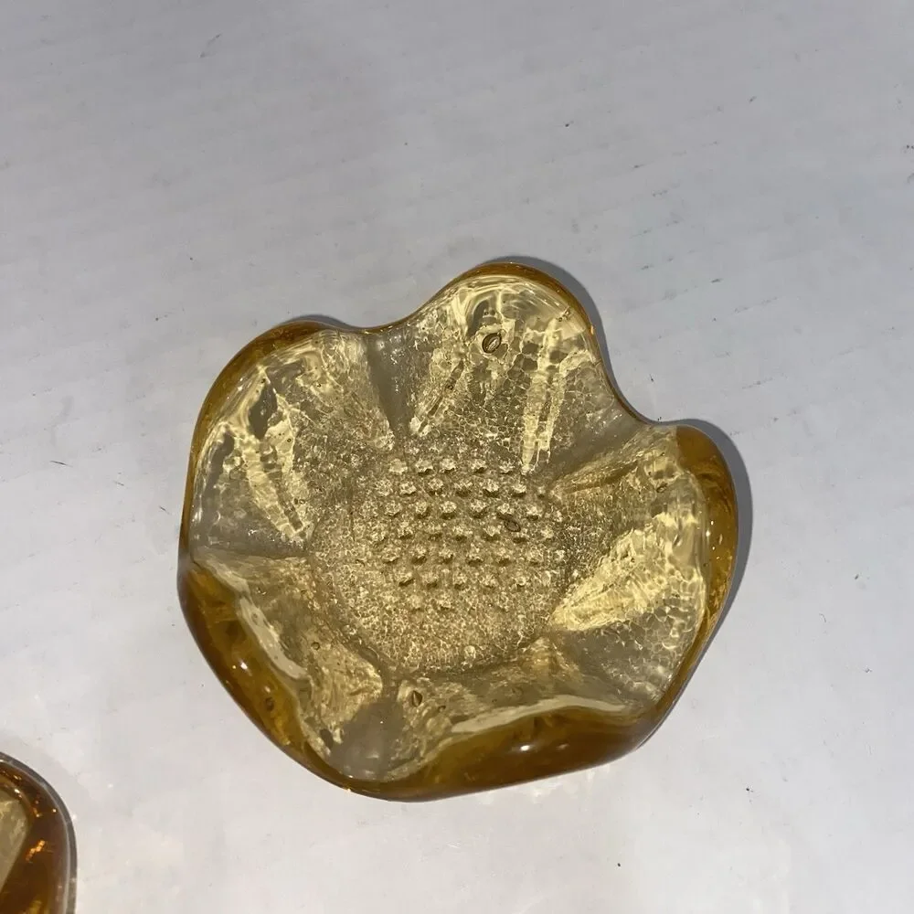 Set 3 Vtg Mid Century Golden Amber 5 Petal Lotus Bowls Nesting Textured MCM